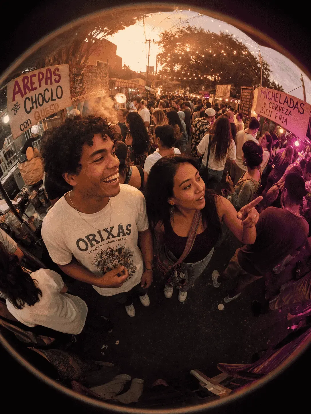 A crowd celebrating together at a street event